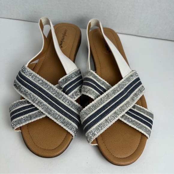 Comfortview Emma Sling BackCross Strap Blue Metallic Gold Womens Sandals Size:9w - Picture 3 of 11